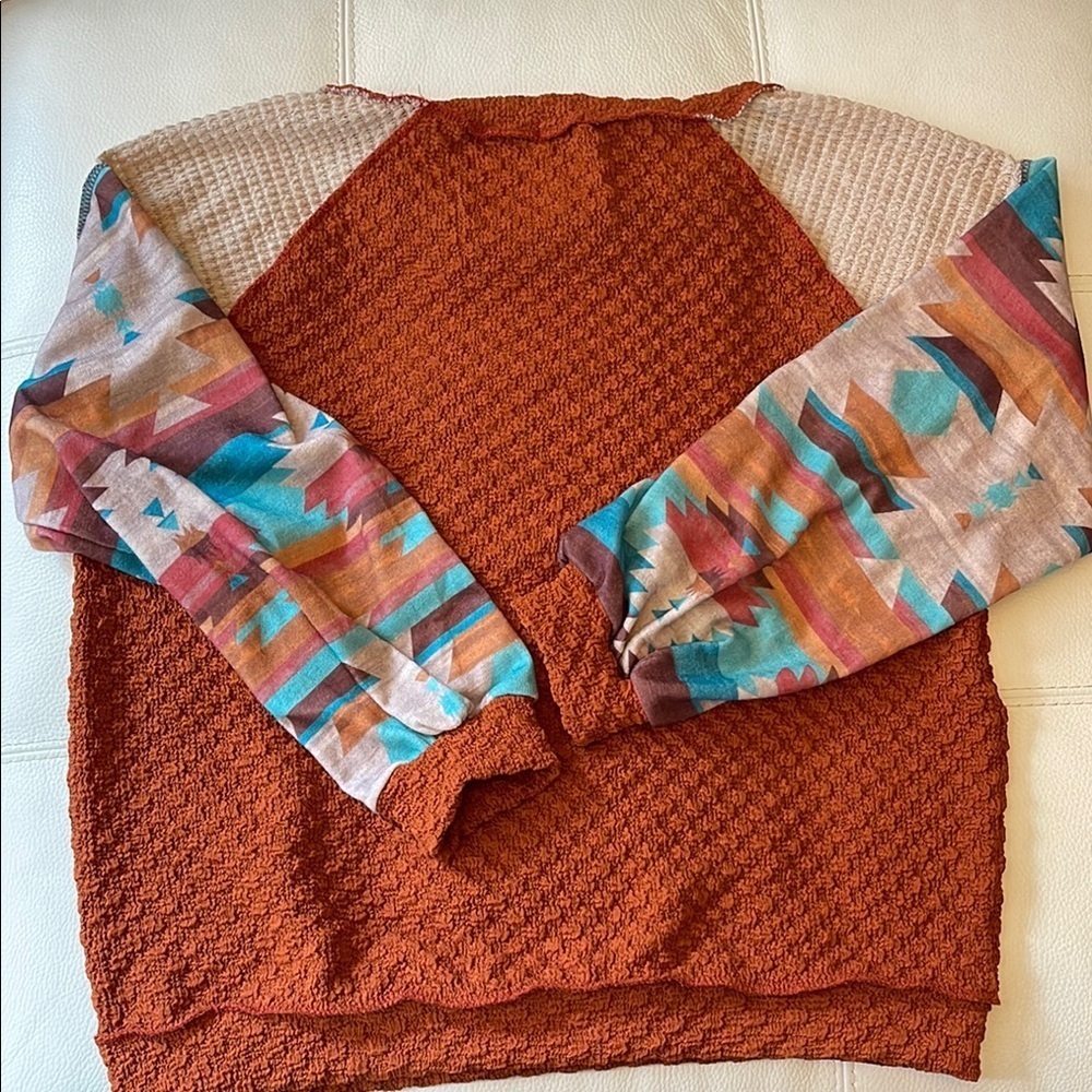 Bibi Rust and Multicolor Patterned Sweater - Picture 2 of 3